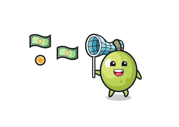 Illustration of the olive catching flying money cute design