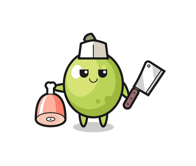 Illustration of olive character as a butcher , cute style design for t shirt, sticker, logo element