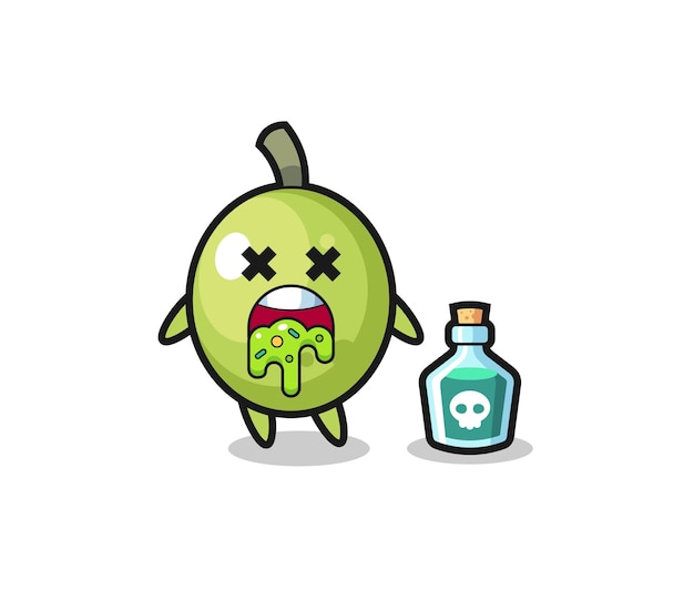 Illustration of an olive character vomiting due to poisoning