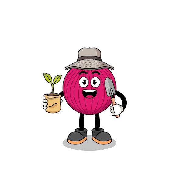 Illustration of onion red cartoon holding a plant seed character design