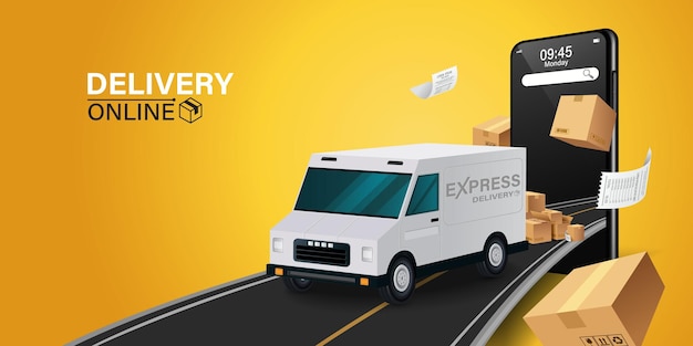 Illustration of online delivery service via mobile application Online Order Tracking Home