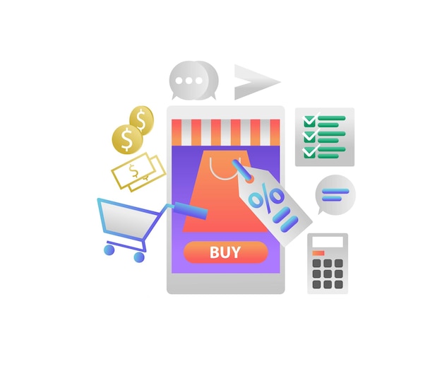 Illustration of an online shop application on a smartphone