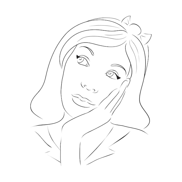 Illustration Outline thinking girl for your creativity