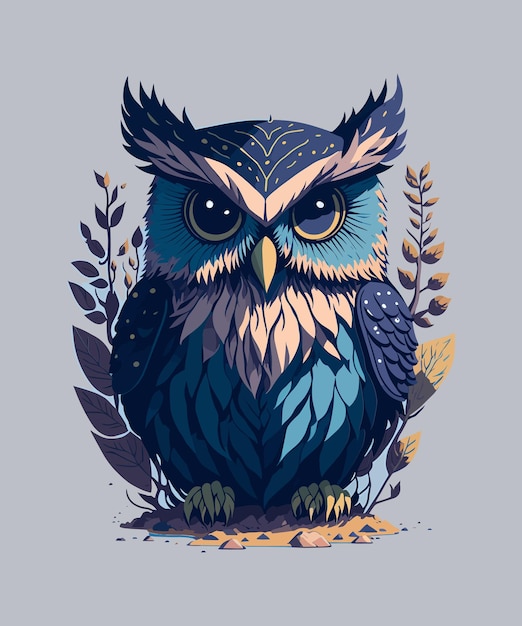 An illustration of an owl with purple and blue colors.