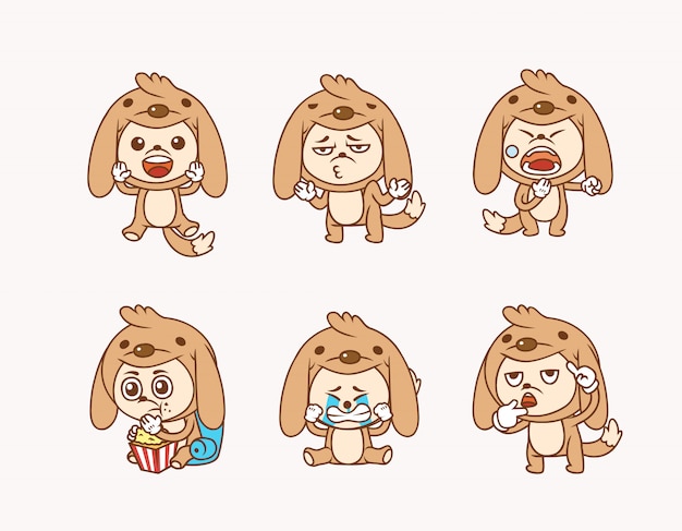 Illustration pack of people wearing cute dog costume with different activities and facial expression