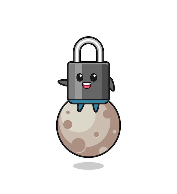 Illustration of padlock cartoon sitting on the moon