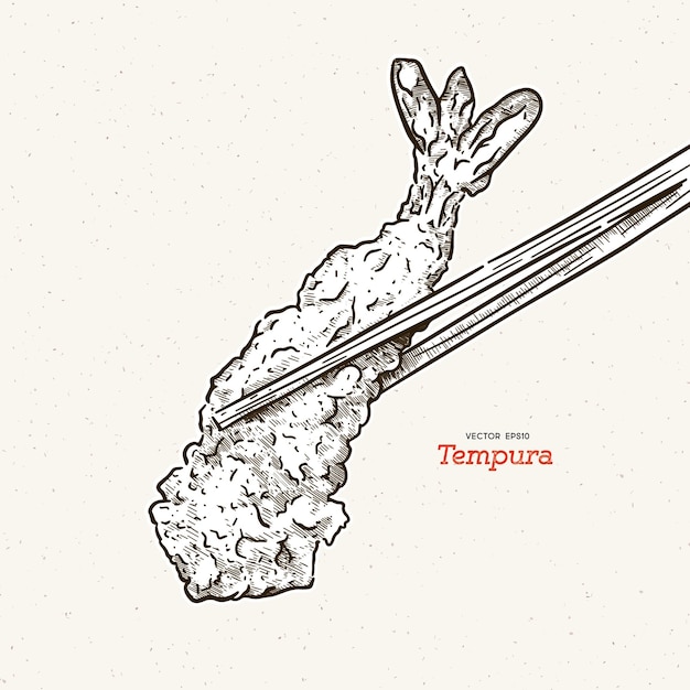 Illustration of a Pair of Chopsticks Holding a Piece of Tempura