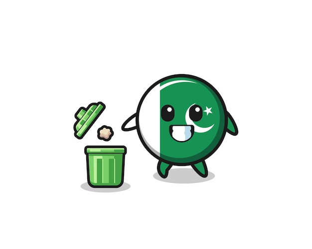 illustration of the pakistan flag throwing garbage in the trash can
