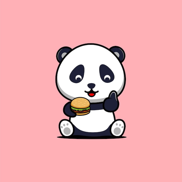 Illustration of panda loves to eat burger vector design