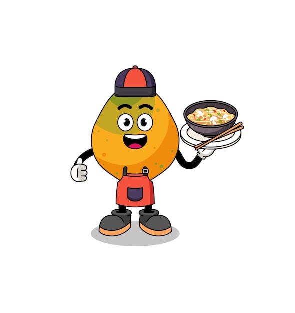 Illustration of papaya fruit as an asian chef character design