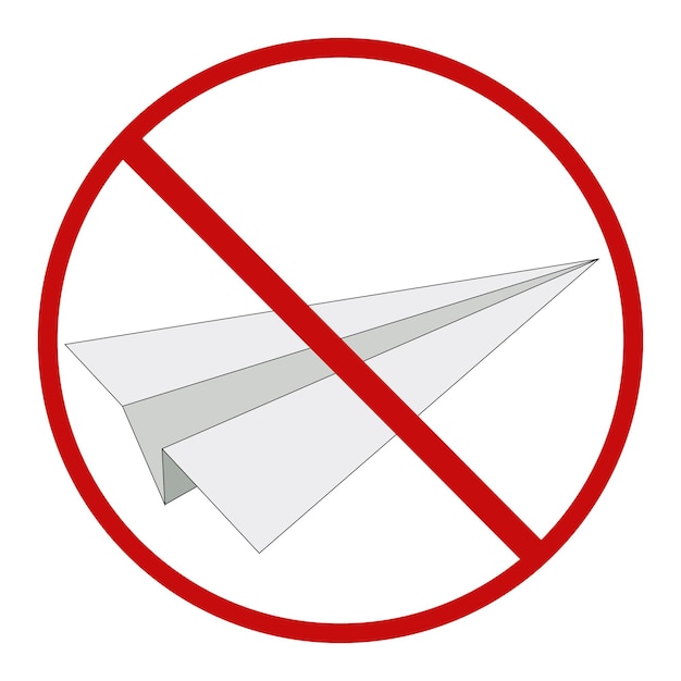 An illustration of a paper plane and a red prohibition sign Travel ban concept Closed borders