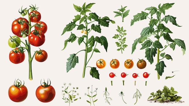 Vector illustration of parts of a tomato plant