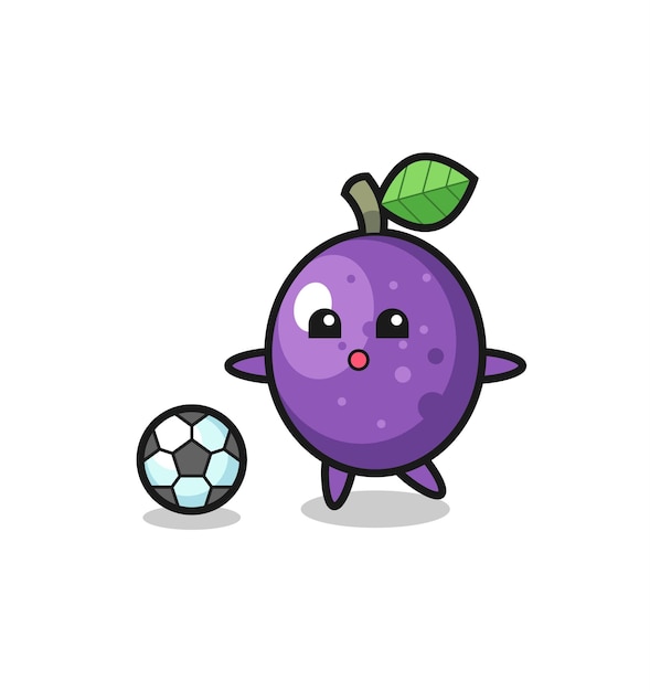 Illustration of passion fruit cartoon is playing soccer