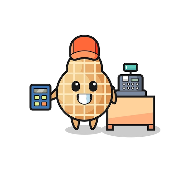 Illustration of peanut character as a cashier