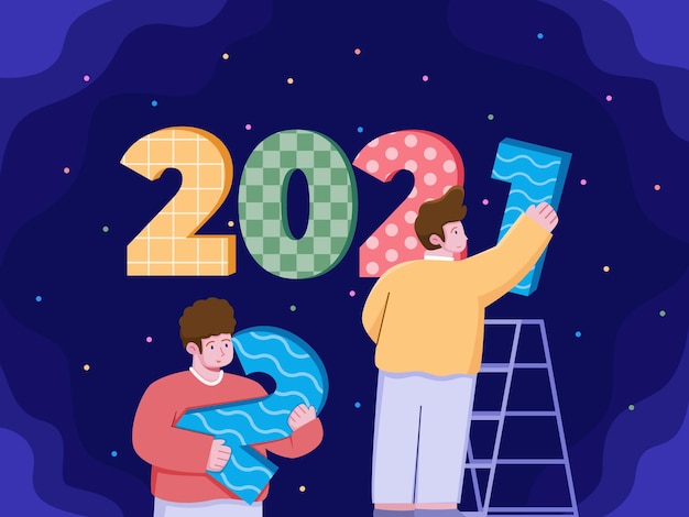 Illustration People are Change Year From 2021 to 2022 Calendar Welcome 2022 and goodbye 2021