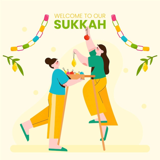 Illustration of people celebrating sukkot