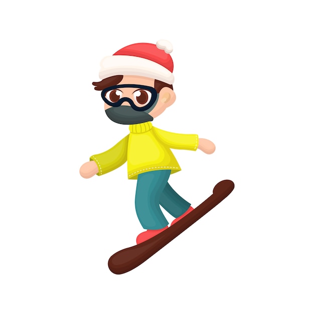 Illustration of People Playing Snowboard with Cartoon Style