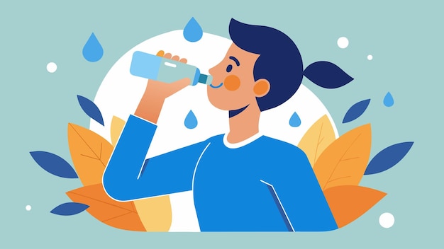 An illustration of a person drinking water with text that says hydrate for optimal physical and