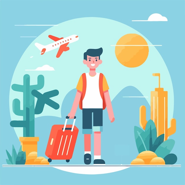 Illustration of person going on holiday Flat and minimalist design Concept for Travel or Lifestyle