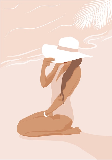 Vector illustration of a person in a hat woman in the beach summer girl