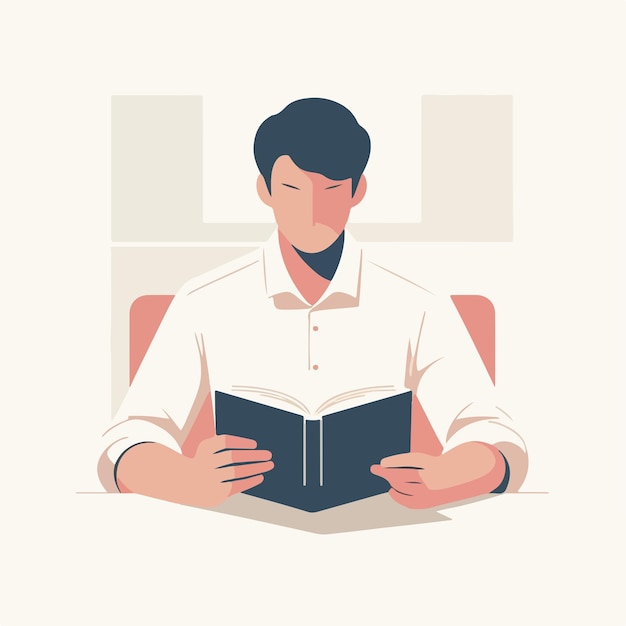 Illustration of a person reading a book in a simple flat design style