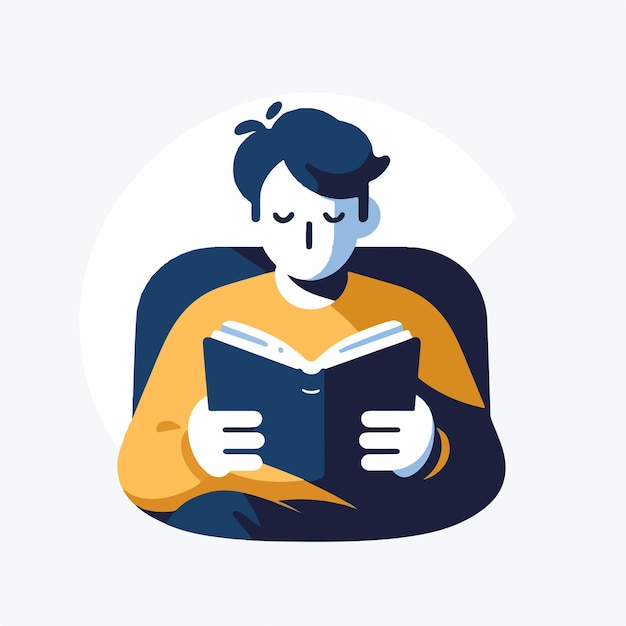 Illustration of a person reading a book in a simple flat design style