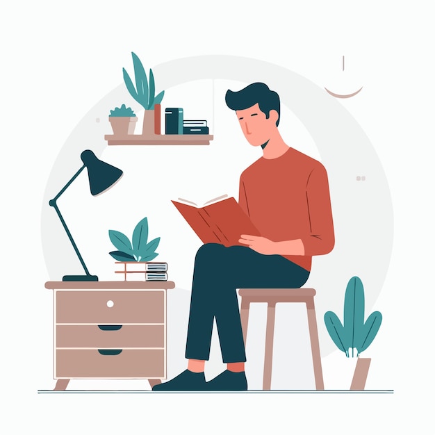 Illustration of a person reading a book in a simple flat design style