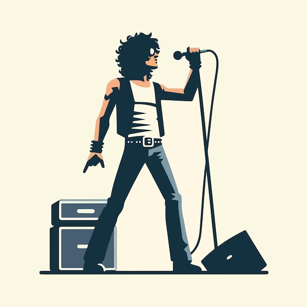 Vector illustration of person singing rock music retro vintage style design