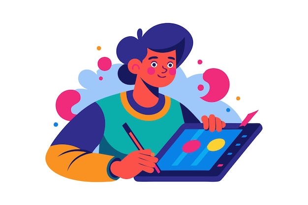 Vector illustration of a person using a digital tablet for art and design work