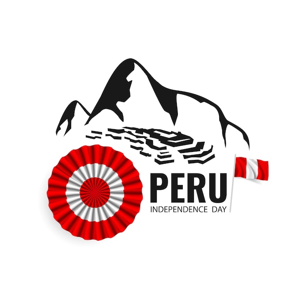 Illustration of Peru Independence Day Machu Picchu and Cockade as a cultural symbol of Peru