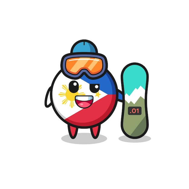 Illustration of philippines flag badge character with snowboarding style , cute style design for t shirt, sticker, logo element