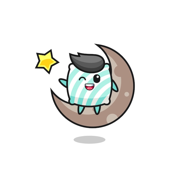 illustration of pillow cartoon sitting on the half moon , cute style design for t shirt, sticker, logo element