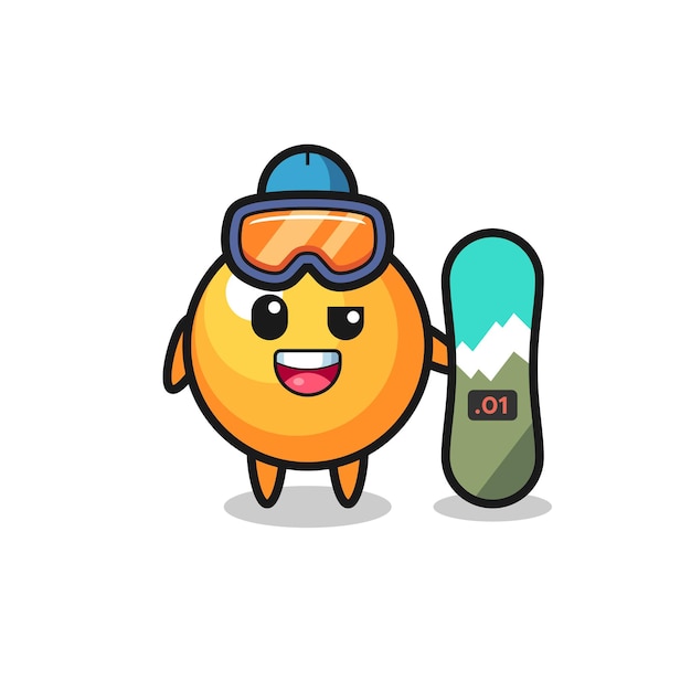 Illustration of ping pong ball character with snowboarding style , cute style design for t shirt, sticker, logo element