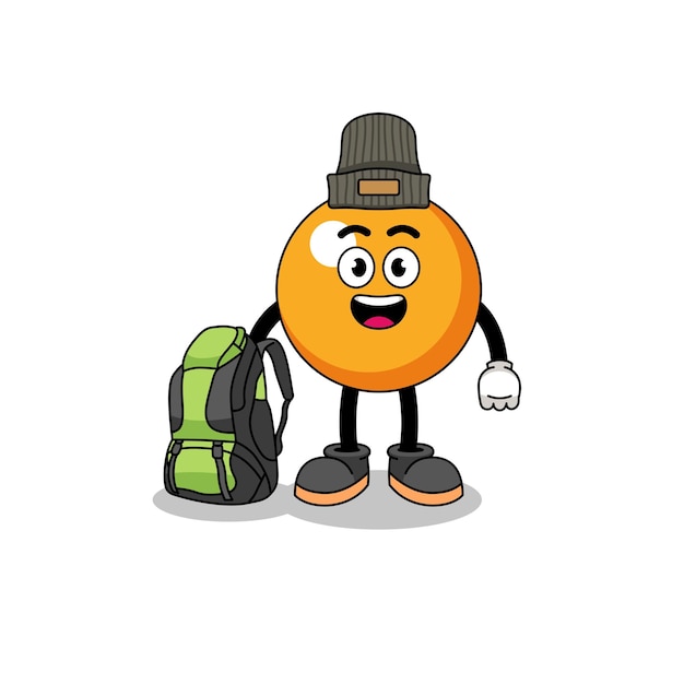 Illustration of ping pong ball mascot as a hiker character design