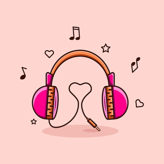 Vector illustration of pink headphones with love wires headphones music icon headphones logo icon