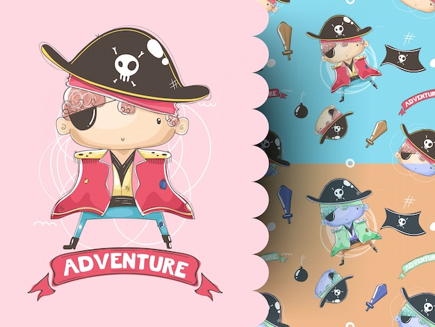 Illustration of a pirate boy with pattern