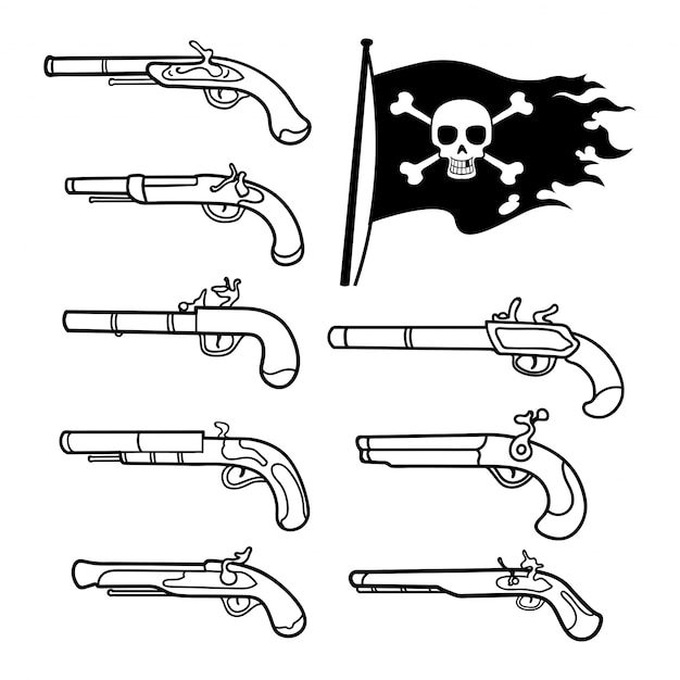 illustration   of pirate gun doodle