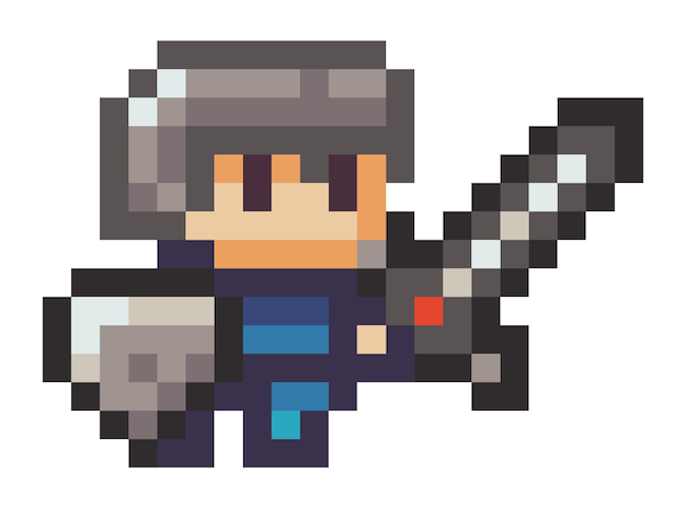 Illustration of pixel man with a sword