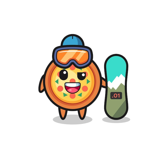 Illustration of pizza character with snowboarding style , cute style design for t shirt, sticker, logo element