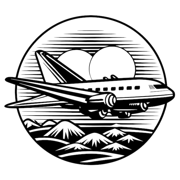 an illustration of a plane flying in the sky at sunset