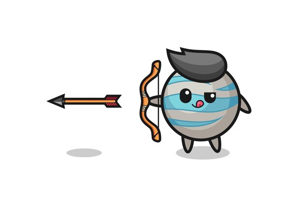 Illustration of planet character doing archery cute design