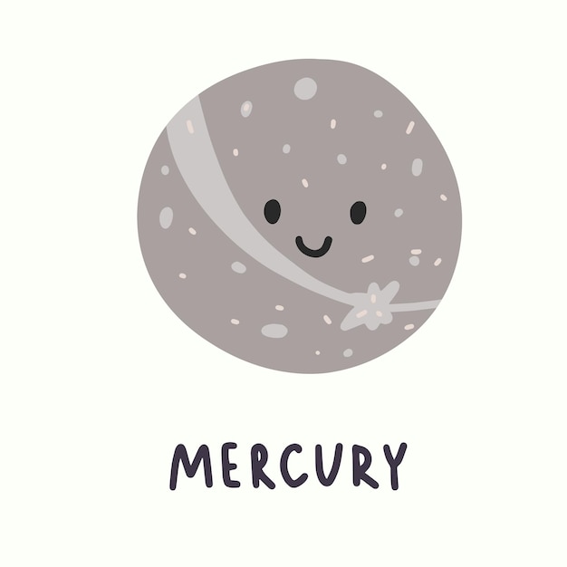 Illustration of planet mercury with face in hand draw style