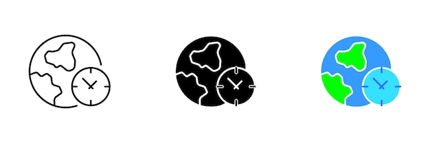 An illustration of a planet with a clock icon representing the concept of time and urgency in addressing environmental issues Vector set of icons in line black and colorful styles isolated