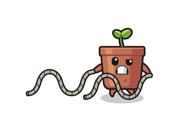 Illustration of plant pot doing battle rope workout  cute design