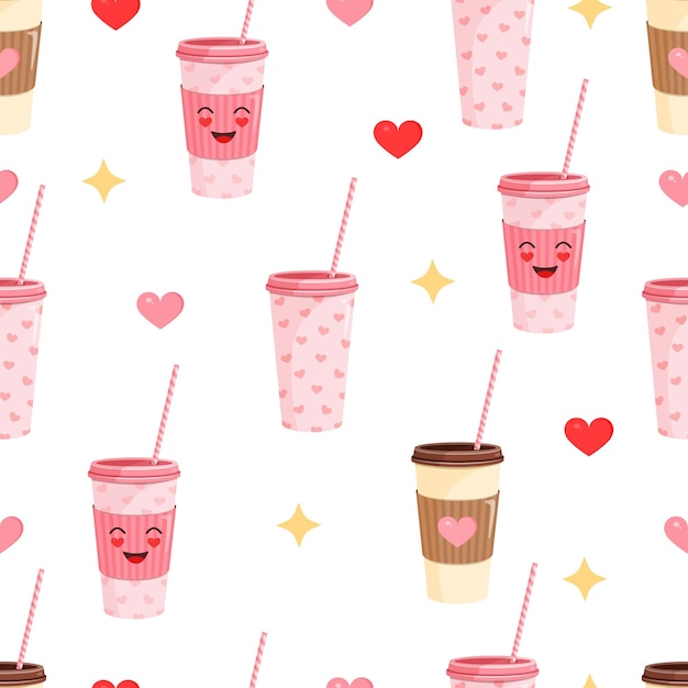 Illustration of a plastic cup with a straw valentine's day