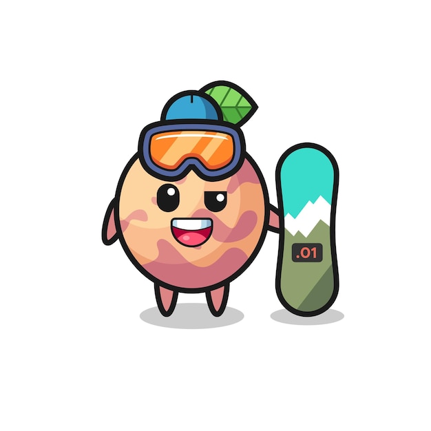 Illustration of pluot fruit character with snowboarding style , cute style design for t shirt, sticker, logo element