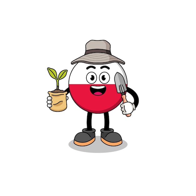 Illustration of poland flag cartoon holding a plant seed character design