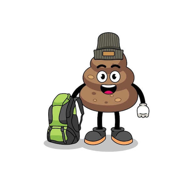 Illustration of poop mascot as a hiker