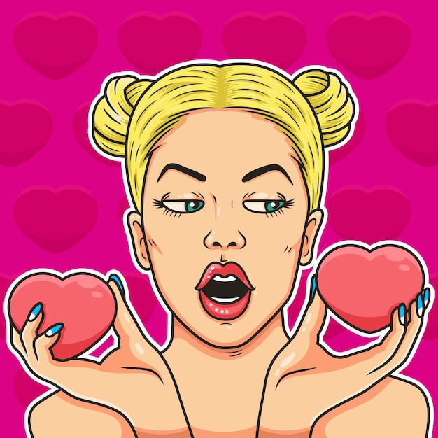 Illustration of pop art woman bring loves. Illustration beauty woman with pop art retro comic style