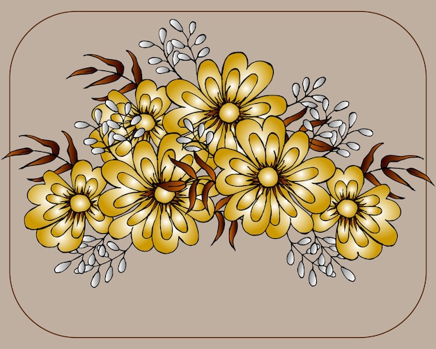 illustration postcard flower bouquet in golden shades for invitations